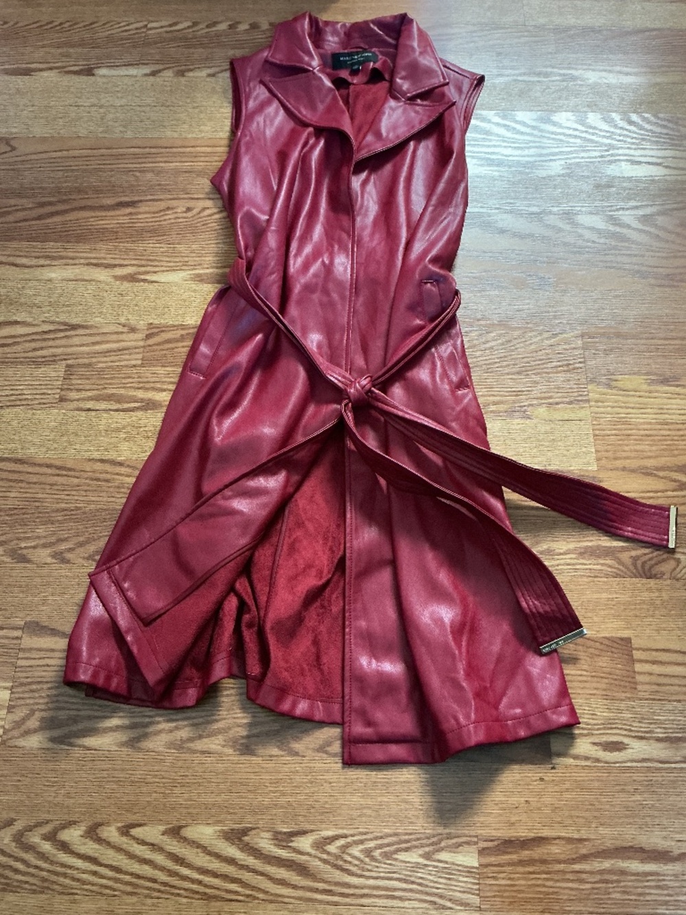 Marc New York Red Faux Leather Belted Collared Tunic Vest Size M